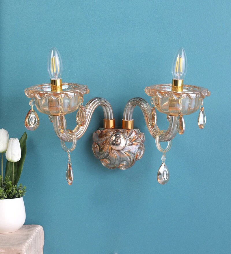 Palacio Gold Glass and Crystal Wall Light - 2 Lights - Stello Light Studio