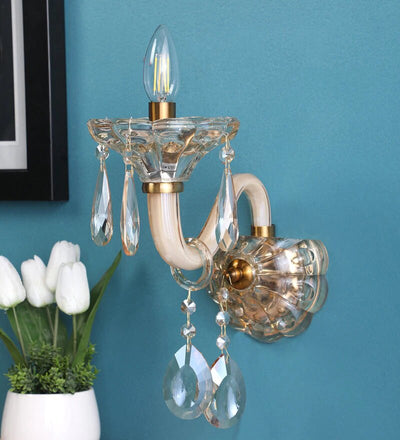 Perla Champagne Glass and Crystal Wall Light - Stello Light Studio